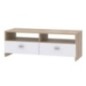 Meuble TV PILVI - Blanc mat et chene - Contemporain - L 95 x P 36 x H 34,5 cm Meuble TV PILVI - Blanc mat et chene - Contemporain - L 95 x P 36 x H 34,5 cm