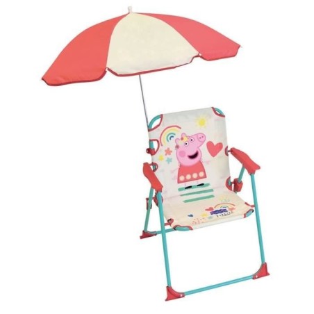 FUN HOUSE Peppa Pig Chaise pliante camping avec parasol - H.38.5 xl.38.5 x P.37.5 cm + parasol ø 65 cm - Pour enfant