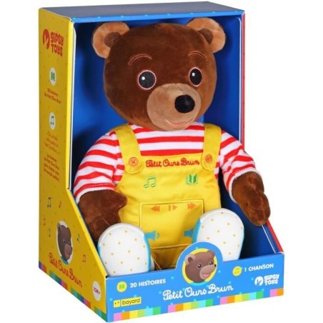 Gipsy Toys - Petit Ours Brun  Peluche Musicale Qui Parle Conteur d'Histoires - 28 cm  Marron Jaune Rouge