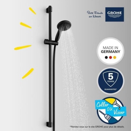 Ensemble de douche avec pommeau 2 jets, barre 90cm et flexible - GROHE Vitalio Start 110 269542431 - Economie d'eau - Noir Mat