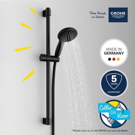 Ensemble de douche avec pommeau 2 jets, barre 60cm et flexible 1,75m - GROHE Vitalio Start 110 279482431 - Economie d'eau - Noir