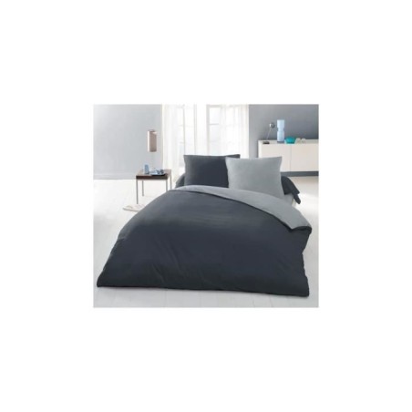 Parure housse de couette 2 personnes - 240x260 cm - 100% Coton - Bicolore Gris clair et foncé
