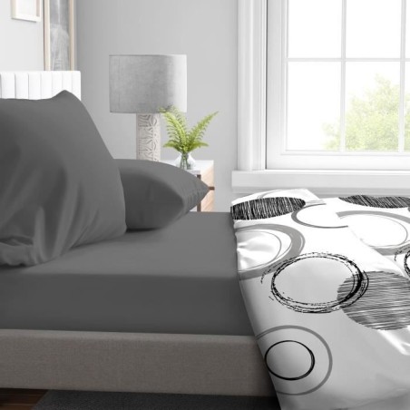 Drap housse - HOME LINGE PASSION - HP71766 - 140 x 190 cm + 30 cm bonnet - Microfibre - 82 g - Gris anthracite