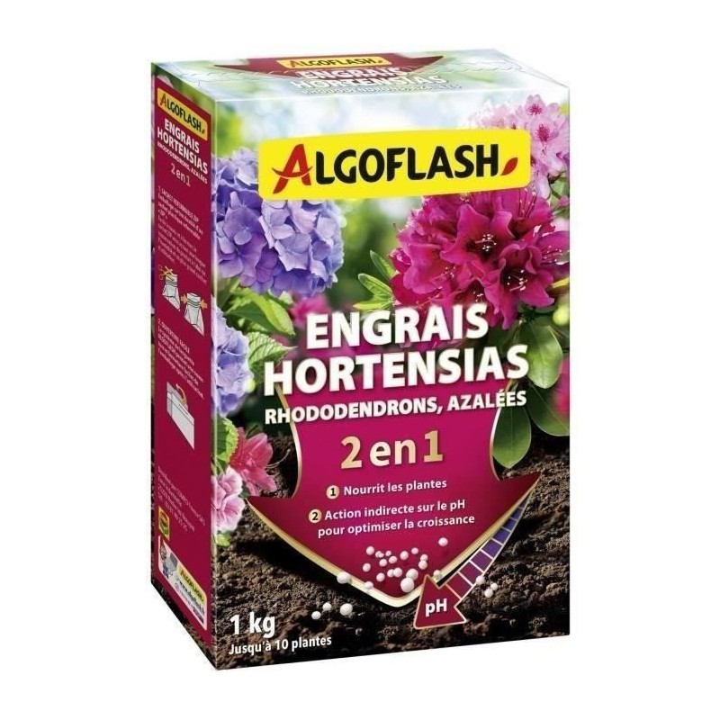Engrais Hortensias, Rhododendrons et Azalées - ALGOFLASH NATURASOL - Spécial pH - 1 kg Engrais Hortensias, Rhododendrons et Azalées - ALGOFLASH NATURASOL - Spécial pH - 1 kg