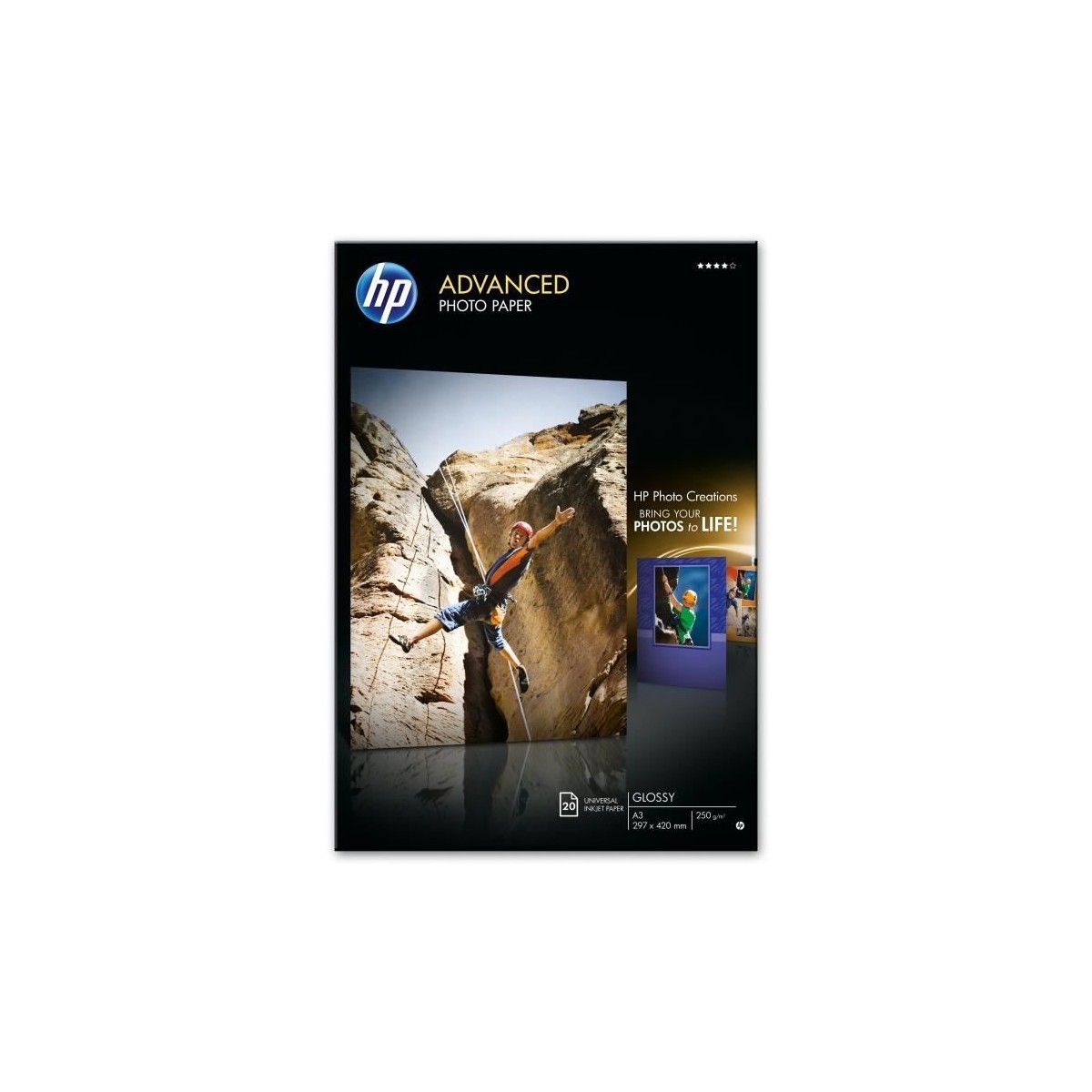 Papier Photo Brillant HP - 20 feuilles A3 - Compatible avec HP Photosmart - Jet d'encre