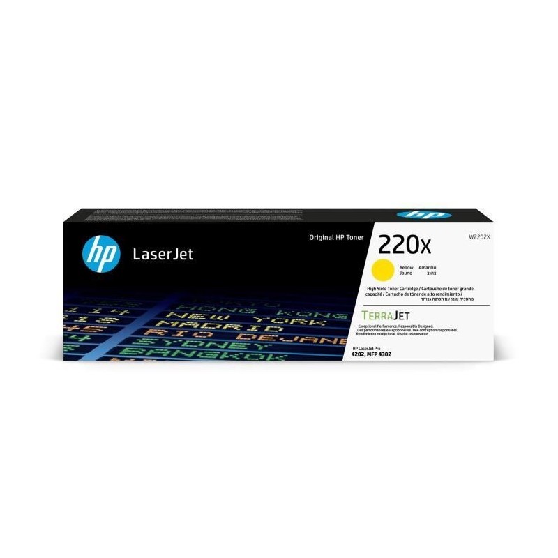 Cartouche de Toner HP 220X Jaune grande capacité Authentique (W2202X) pour HP LaserJet Pro 4202 / 4302 Cartouche de Toner HP 220X Jaune grande capacité Authentique (W2202X) pour HP LaserJet Pro 4202 / 4302