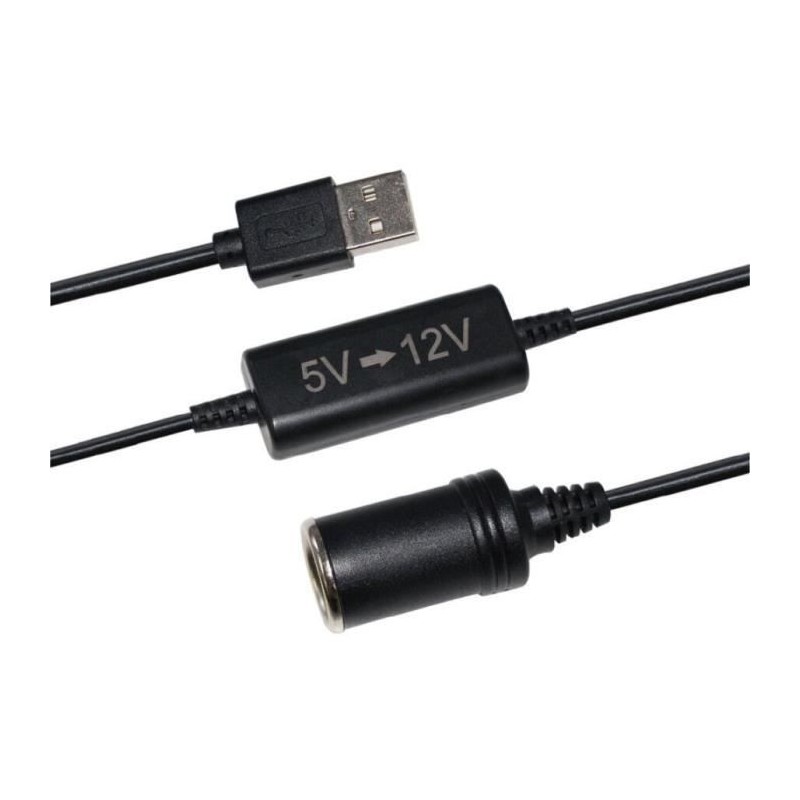 Convertisseur prise allume-cigare USB 5V vers 12V - HTC EQUIPEMENT - 12W et cable 120cm Convertisseur prise allume-cigare USB 5V vers 12V - HTC EQUIPEMENT - 12W et cable 120cm