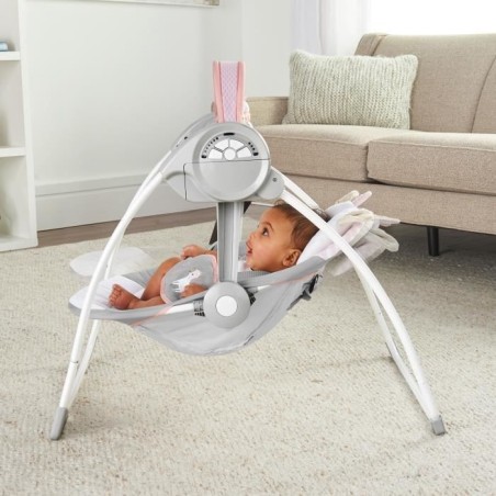INGENUITY Balancelle bébé électrique compacte  Flora, 6 vitesses de balancement, 3 réglages de minuterie, 12 mélodies, 2 