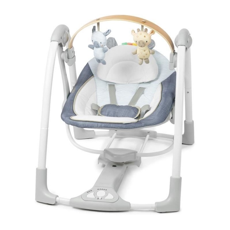 INGENUITY Balancelle bébé électrique compacte Chambray, arche d'éveil en bois, 5 vitesses de balancement, 8 mélodies et INGENUITY Balancelle bébé électrique compacte Chambray, arche d'éveil en bois, 5 vitesses de balancement, 8 mélodies et