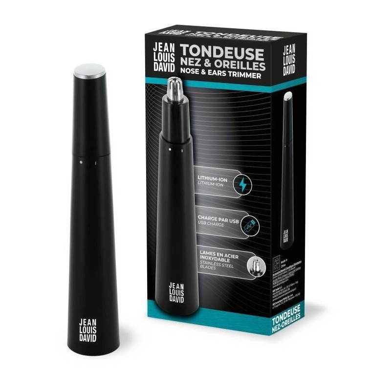 Tondeuse nez-oreilles - Jean Louis David - Lames en acier inoxydable - Batterie Lithium-Ion - Waterproof IPX7