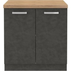 Meuble bas 2 portes battantes avec plan de travail - Gris mat - L 80 x P 51,6 x H 82 cm - LASSEN